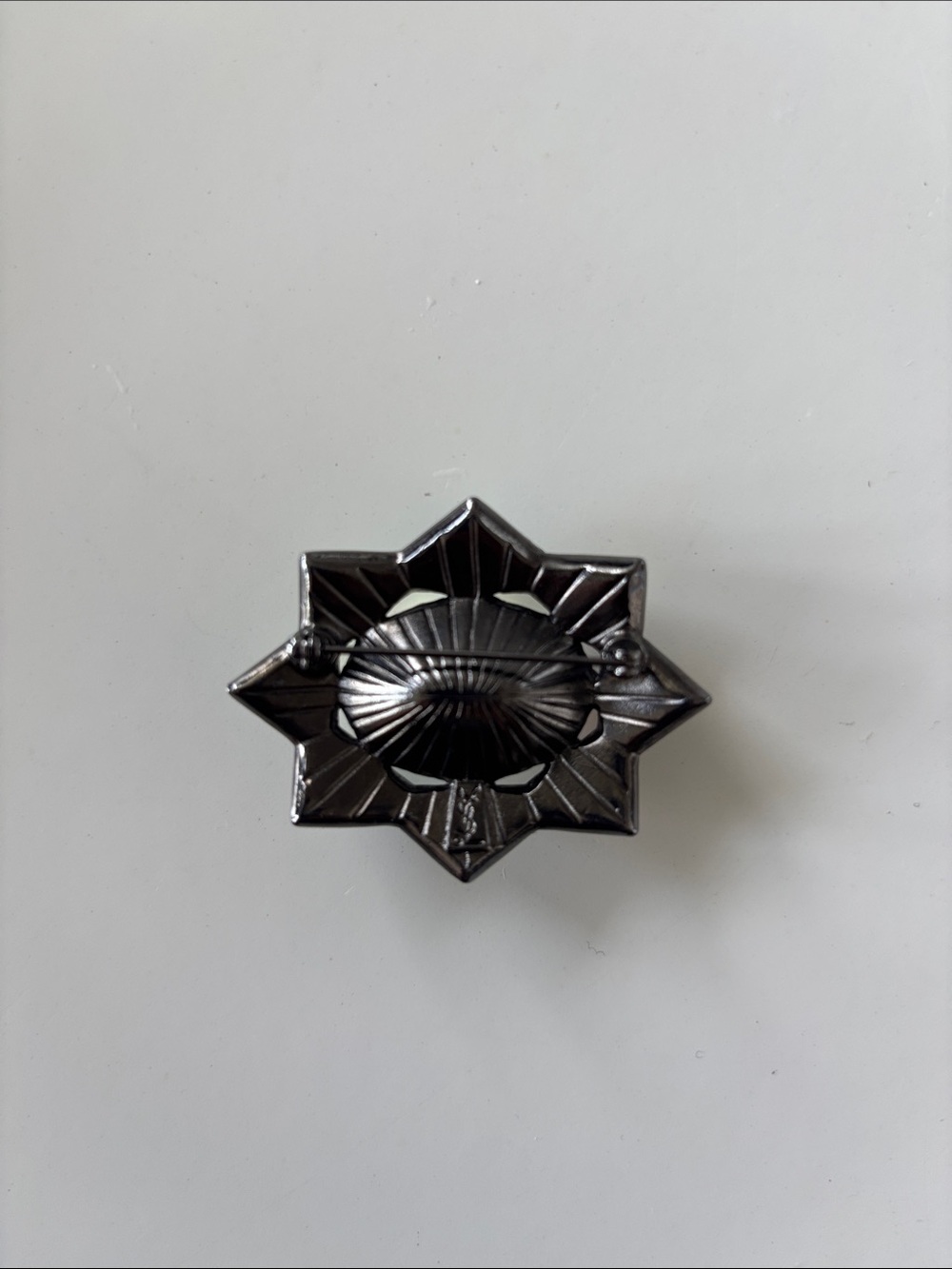 Vintage YSL Gunmetal and Crystal Aurora Borealis Brooch - Picture 2 of 2